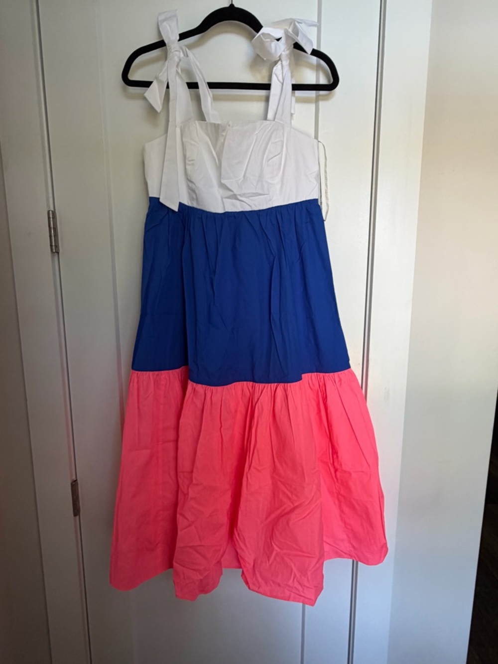 Lilly Pulitzer Anlee Cotton Midi White, Blue & Pink Tiered Tie-Shoulder Sundress
